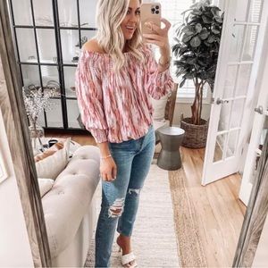 Roan + Ryan Olivia Smocked Top Small Multi colored shirt